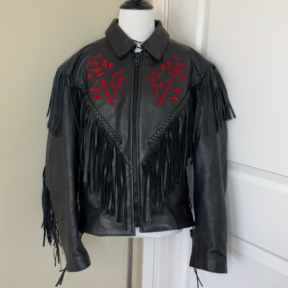 Unik Jackets & Blazers - Unik Vintage Rose Fringe Motorcycle Women’s Jacket
